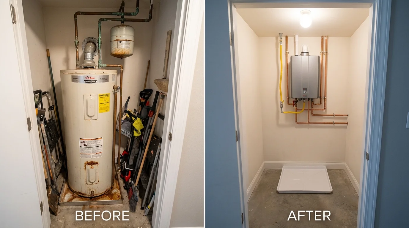 Tank water heater versus wall-mounted tankless unit comparison for Bellwood, IL homeowners