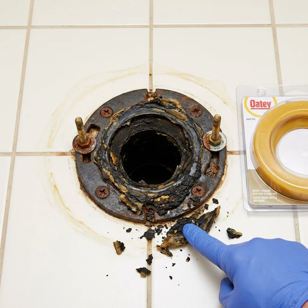Failed wax ring showing water seepage at the base of a toilet in a Bellwood, IL home
